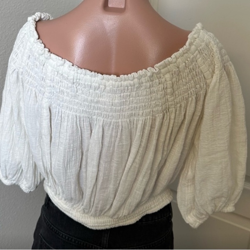 Free People/ We the free “Dancing Til Dawn”White Billowy Gauzy Peasant crop - Picture 5 of 6
